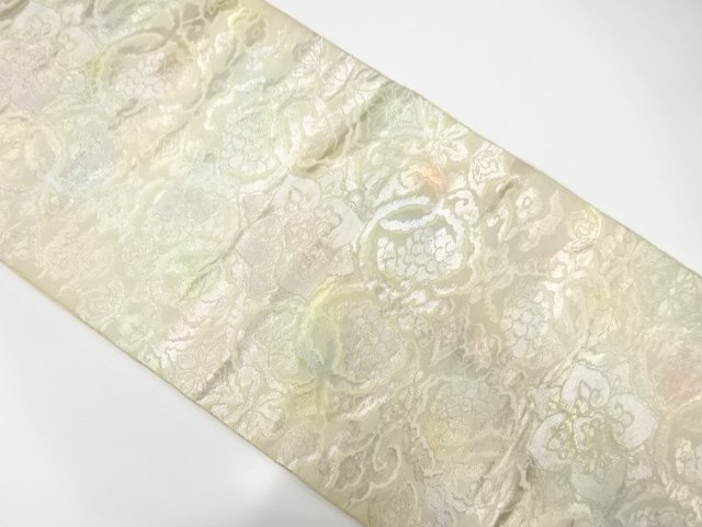 JAPANESE KIMONO / ANTIQUE AMBER BROCADE / GRAPE ARABESQUE PATTERN WOVE
